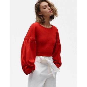 Zara Red Cropped Luff Sleeve Sweater size medium